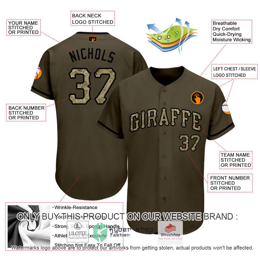 NEW Olive Black Camo Salute To Service CUSTOM Baseball Shirt 4 personalized olive black camo salute to service baseball jersey 4 73306