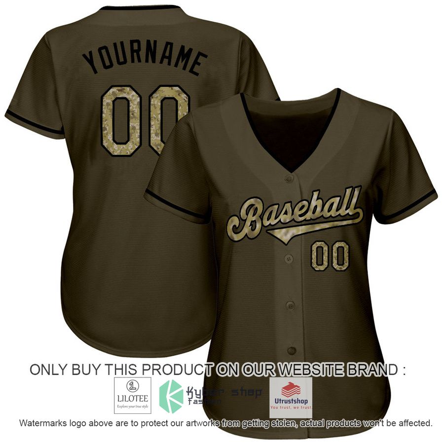 NEW Olive Camo Black Salute To Service CUSTOM Baseball Shirt 2 personalized olive camo black salute to service baseball jersey 2 65066
