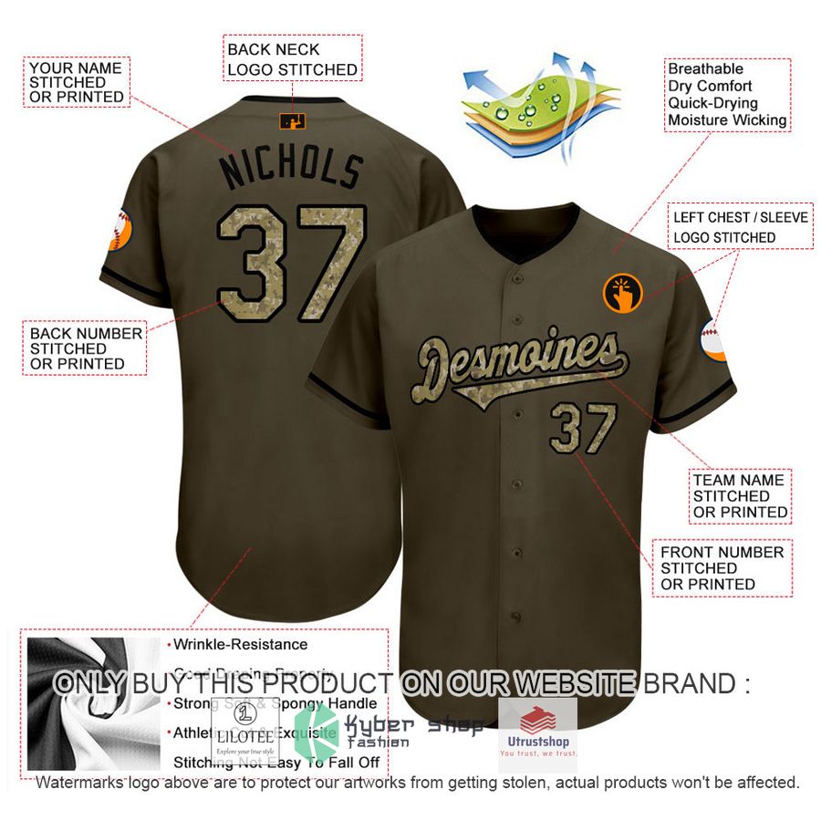 NEW Olive Camo Black Salute To Service CUSTOM Baseball Shirt 3 personalized olive camo black salute to service baseball jersey 3 10335