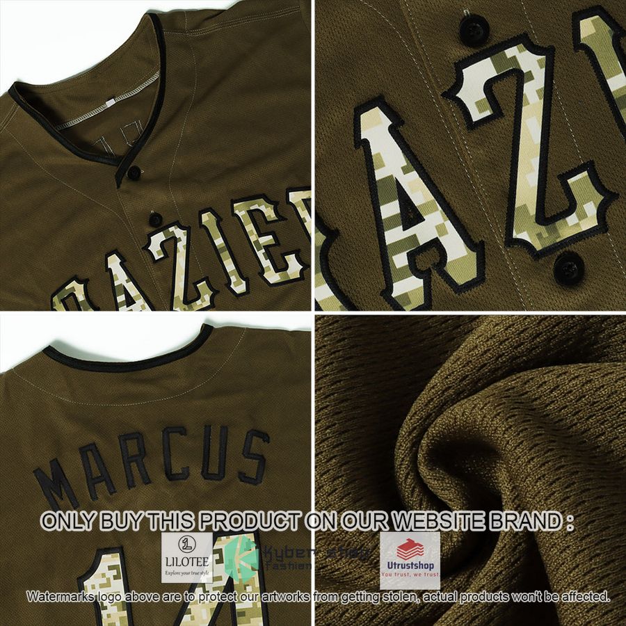 NEW Olive Camo Black Salute To Service CUSTOM Baseball Shirt 4 personalized olive camo black salute to service baseball jersey 4 76507