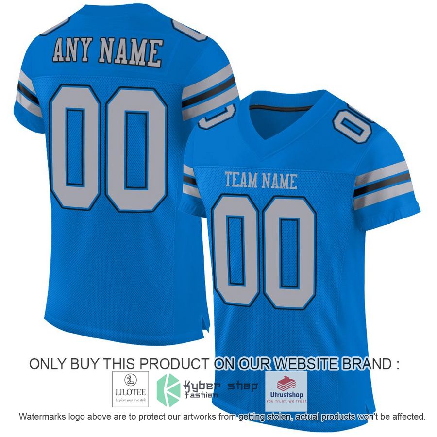 personalized panther blue light gray black football jersey 1 76316