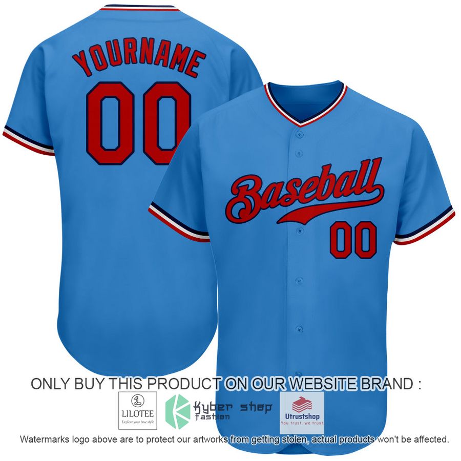 NEW Powder Blue Red Navy CUSTOM Baseball Shirt 7 personalized powder blue red navy baseball jersey 1 40903