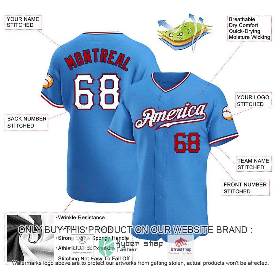 NEW Powder Blue White Red CUSTOM Baseball Shirt 3 personalized powder blue white red baseball jersey 3 11930