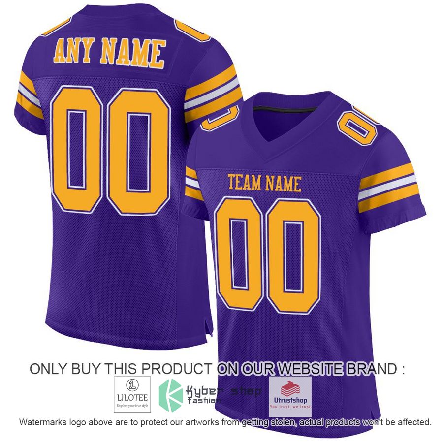personalized purple gold white football jersey 1 29007