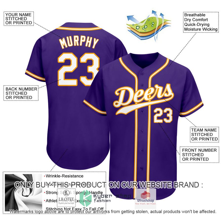 NEW Purple White Gold CUSTOM Baseball Shirt 3 personalized purple white gold baseball jersey 3 88687