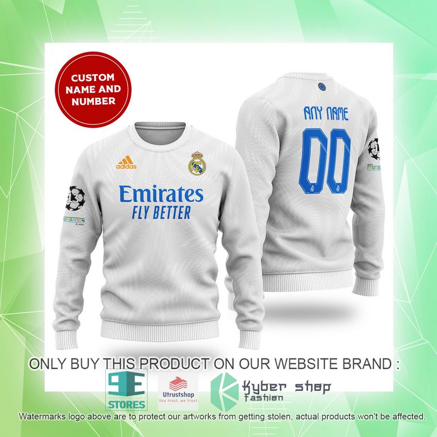 NEW Personalized Real Madrid FC white Sweater 3 personalized real madrid fc emirates fly better white sweater 3 89579