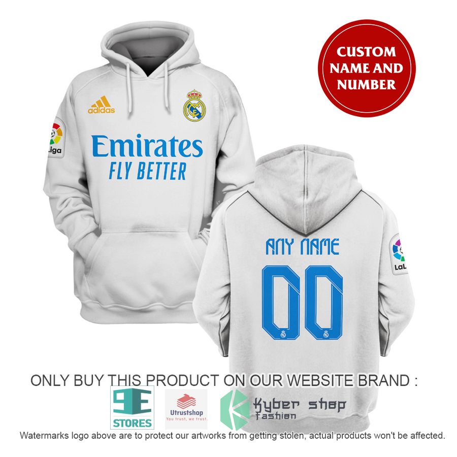 personalized real madrid fc la liga emirates fly better white shirt hoodie 1 86239