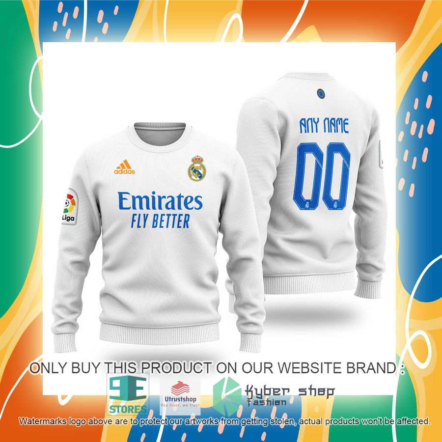 NEW Personalized Real Madrid FC La Liga white Sweater 4 personalized real madrid fc la liga emirates fly better white sweater 4 39856