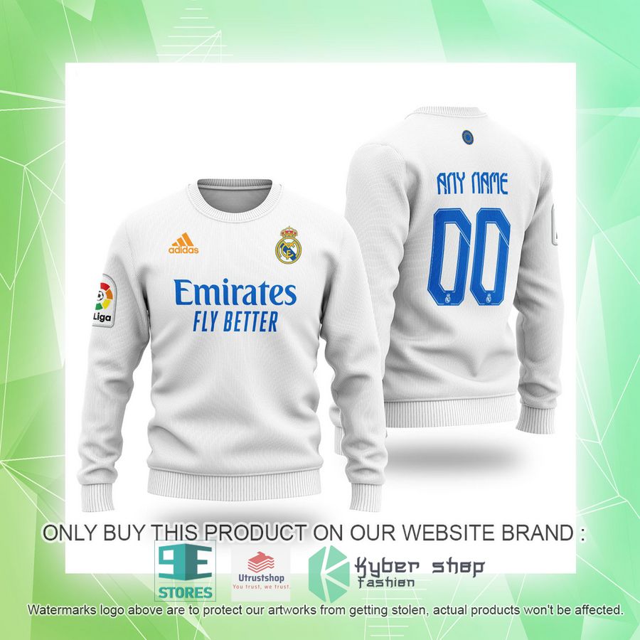 NEW Personalized Real Madrid FC La Liga white Sweater 5 personalized real madrid fc la liga emirates fly better white sweater 5 18504