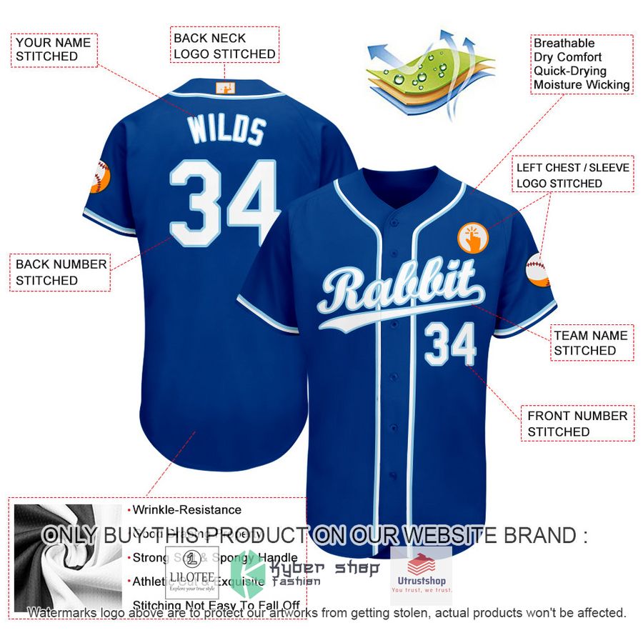 NEW Royal White Light Blue CUSTOM Baseball Shirt 4 personalized royal white light blue baseball jersey 4 2818