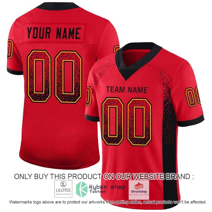 personalized scarlet black gold mesh drift football jersey 1 44117