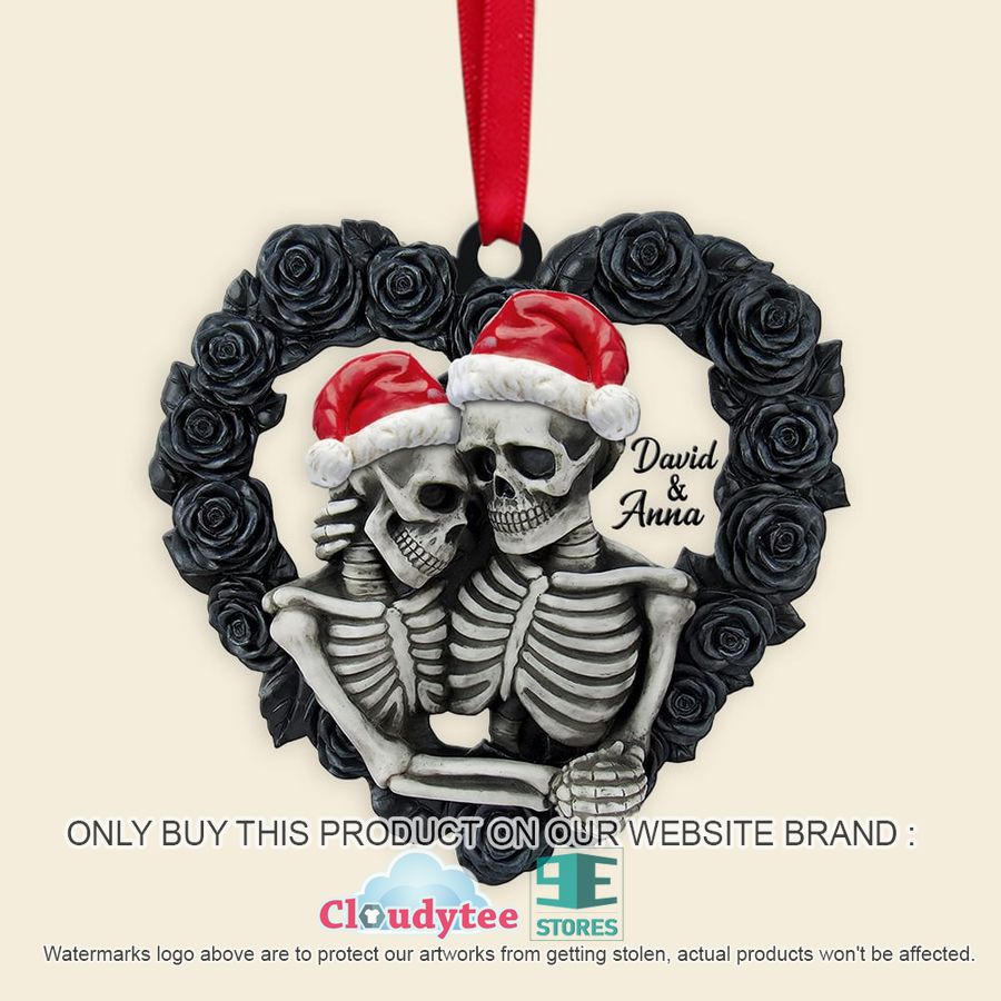 personalized skeleton couple black rose heart ornament 1 16481