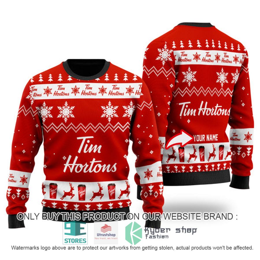 personalized tim hortons red ugly christmas sweater 1 57626