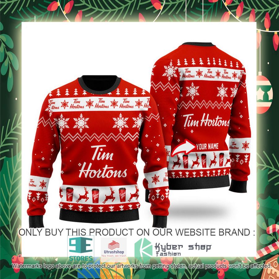 personalized tim hortons red ugly christmas sweater 2 54932