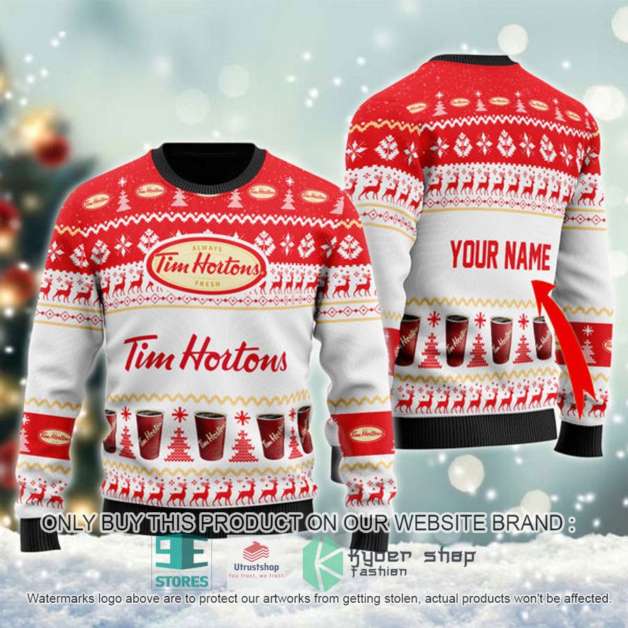 personalized tim hortons ugly christmas sweater 1 41826