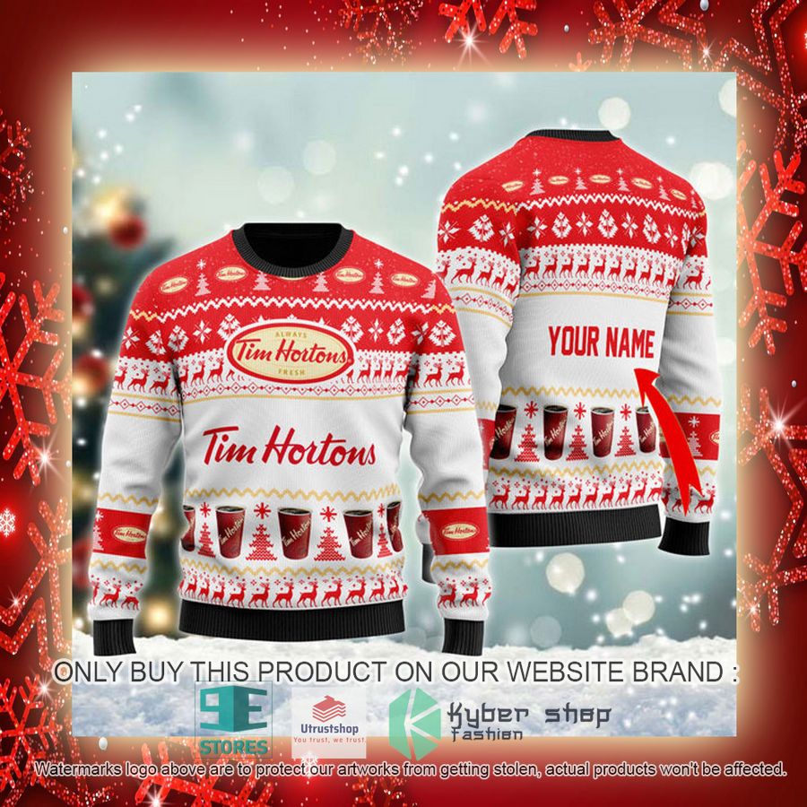 NEW Personalized Tim Hortons Christmas Ugly Sweater 3 personalized tim hortons ugly christmas sweater 3 95982