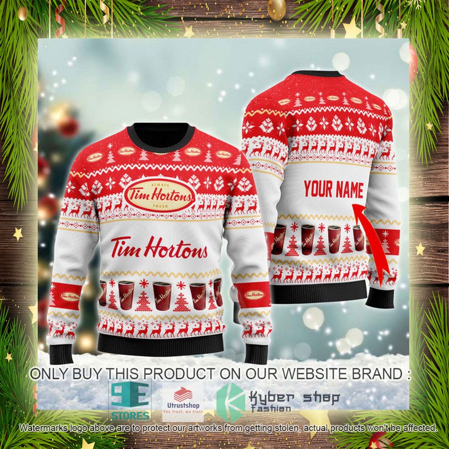 NEW Personalized Tim Hortons Christmas Ugly Sweater 4 personalized tim hortons ugly christmas sweater 4 93360