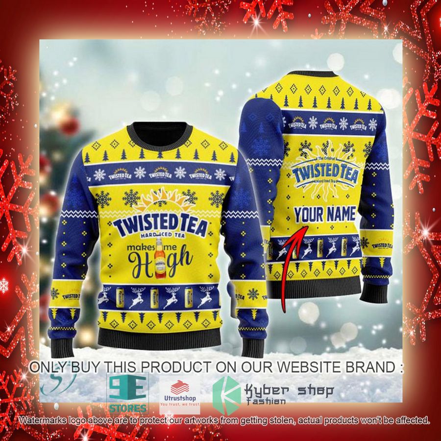 NEW Personalized Twisted Tea Makes Me High Christmas Ugly Sweater 3 personalized twisted tea makes me high ugly christmas sweater 3 6273