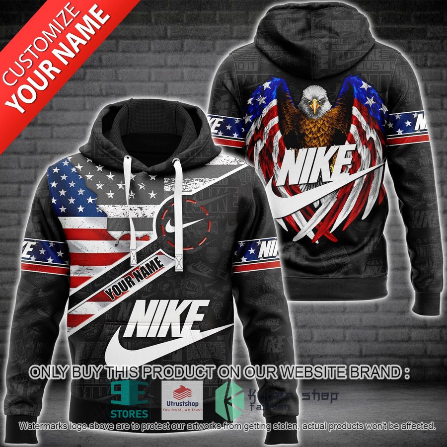personalized united states flag eagle nike black 3d hoodie 1 97328