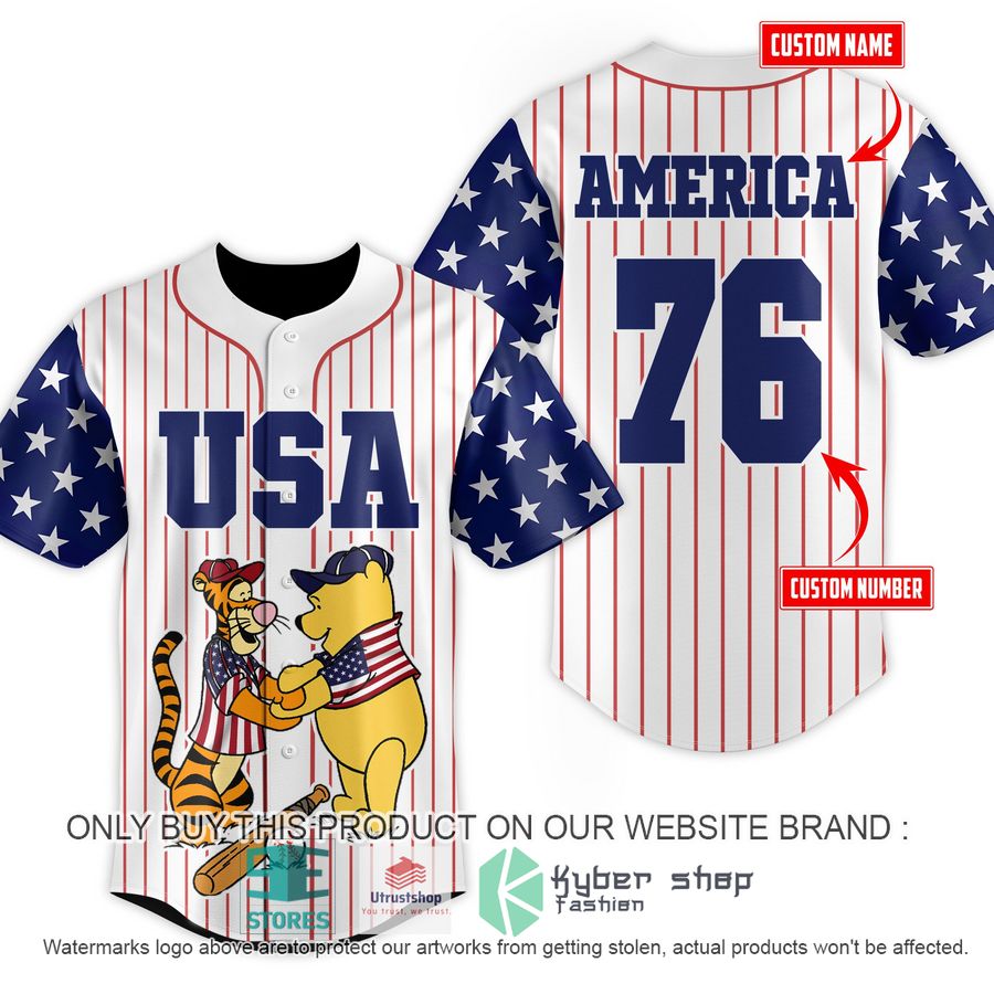 personalized usa winnie the pooh tigger striped baseball jersey 1 74236