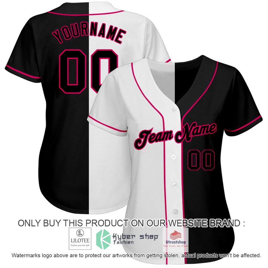 NEW White Black Pink Split CUSTOM Baseball Shirt 2 personalized white black pink split baseball jersey 2 96797