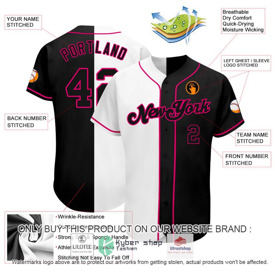 NEW White Black Pink Split CUSTOM Baseball Shirt 3 personalized white black pink split baseball jersey 3 17443