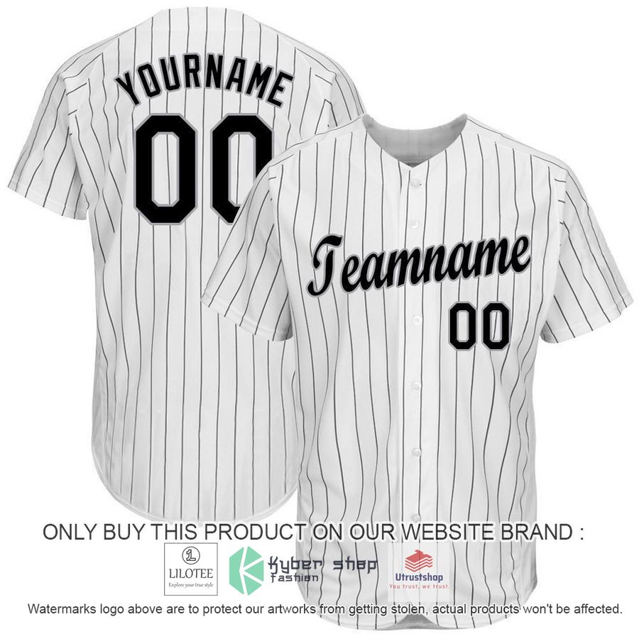 personalized white black pinstripe black gray baseball jersey 1 83111
