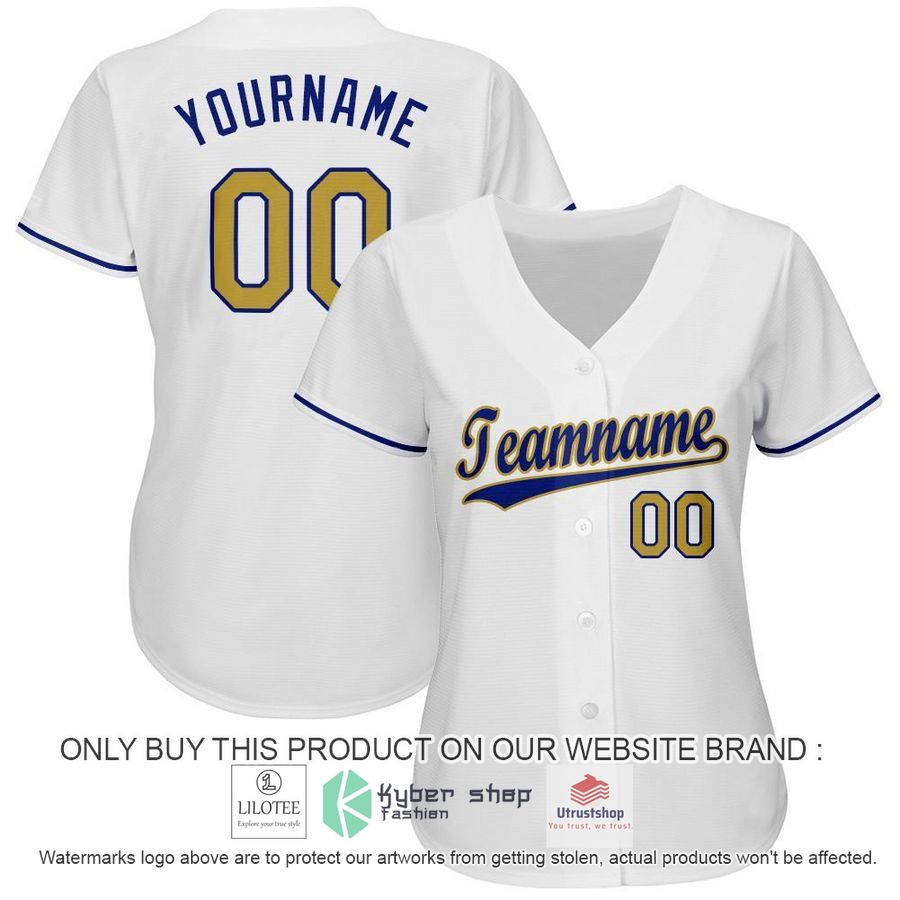 NEW White Old Gold Royal CUSTOM Baseball Shirt 2 personalized white old gold royal baseball jersey 2 85583