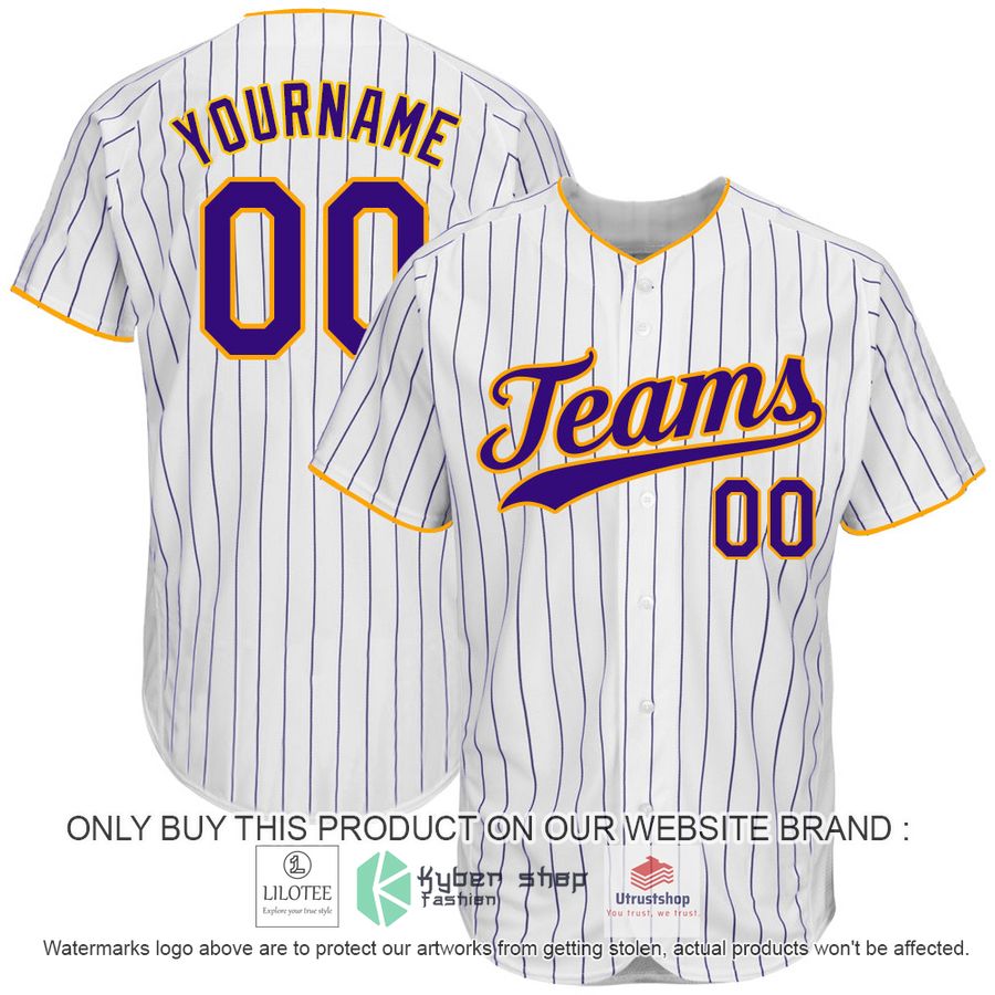 personalized white purple pinstripe purple gold baseball jersey 1 68151