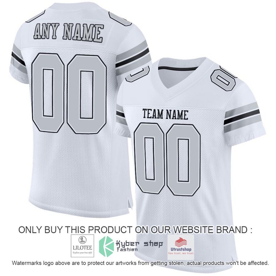 NEW White Silver Black CUSTOM Football Shirt 1 personalized white silver black football jersey 1 80604