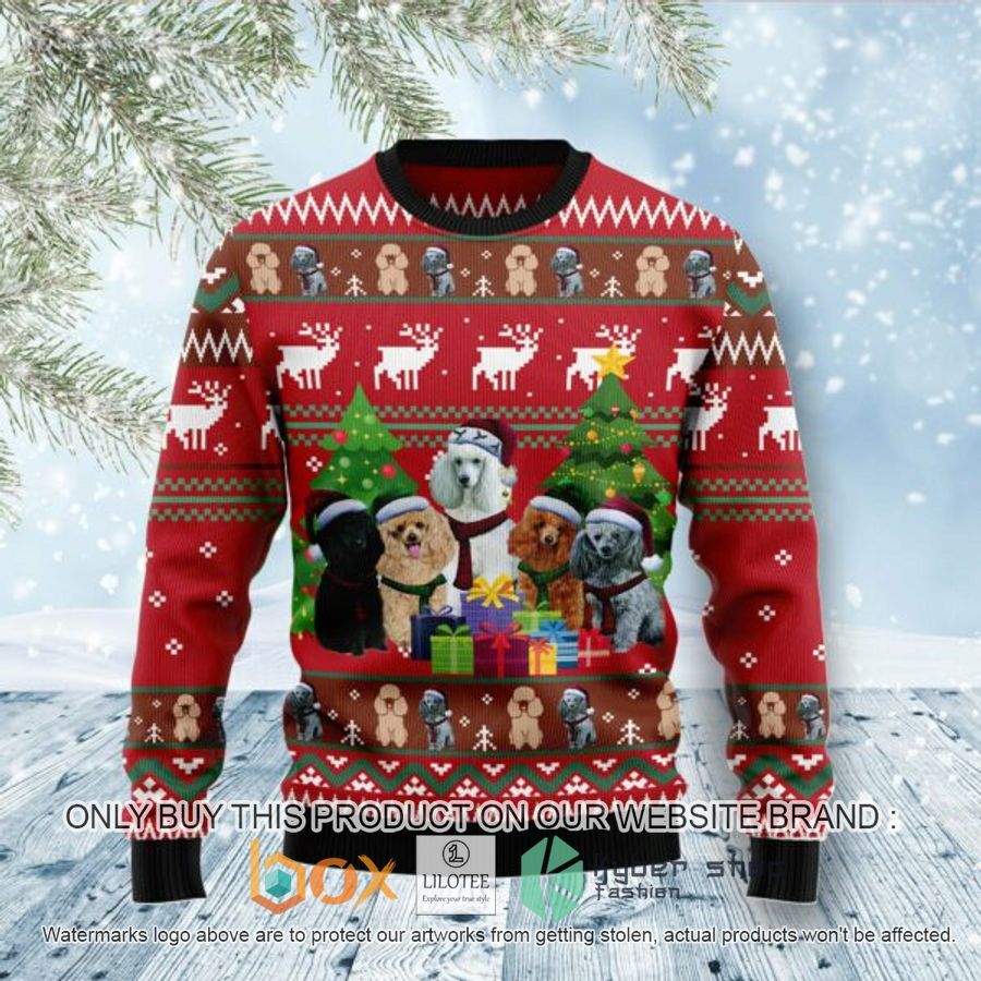 poodle family snow ugly christmas sweatshirt 1 56257