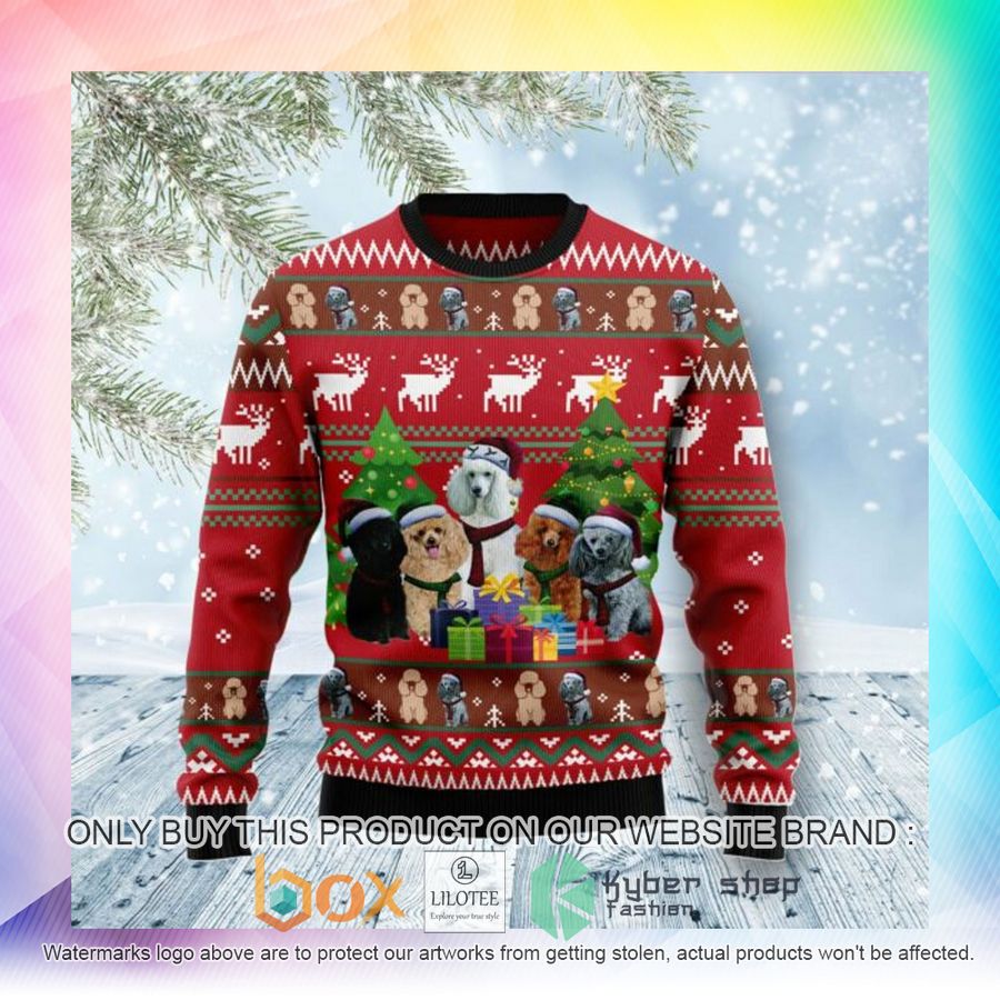 poodle family snow ugly christmas sweatshirt 2 21042