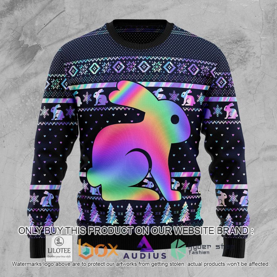 rabbit hologram ugly christmas sweater 1 44952