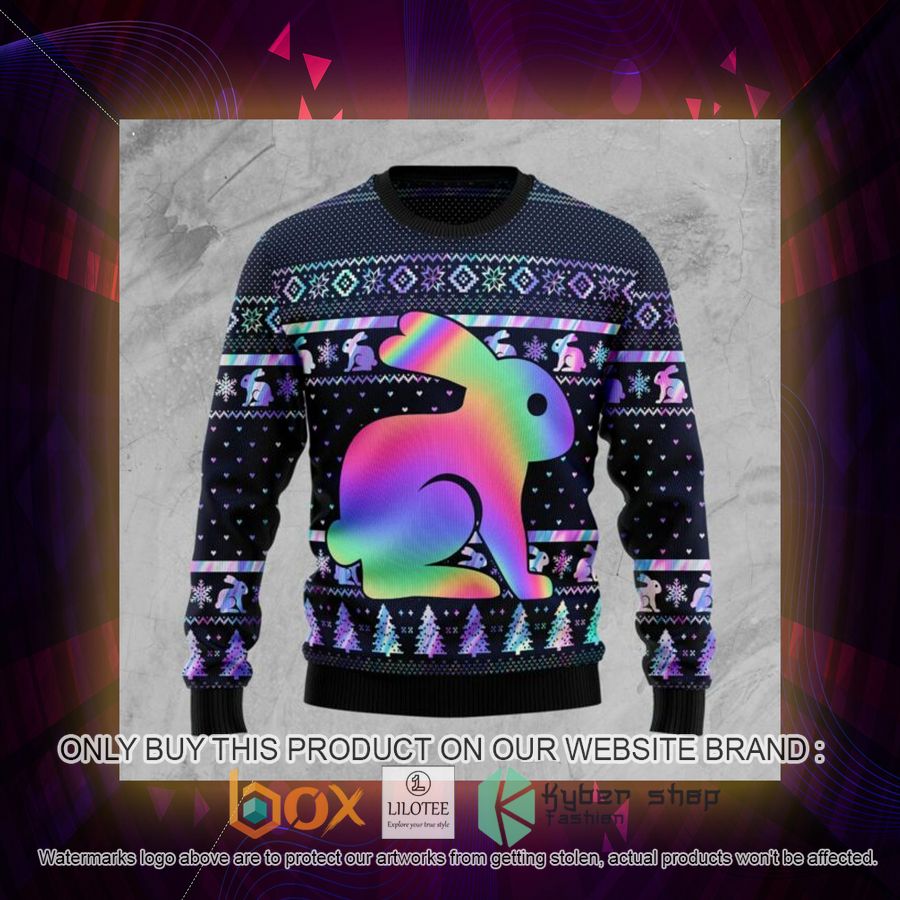Rabbit Hologram Ugly Christmas Sweatshirt 3 rabbit hologram ugly christmas sweatshirt 3 9916