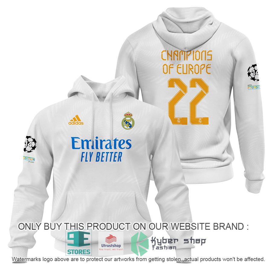 NEW Real Madrid FC Champions Of Europe 22 white Hoodie, Shirt 16 real madrid fc champions of europe 22 white shirt hoodie 1 60747