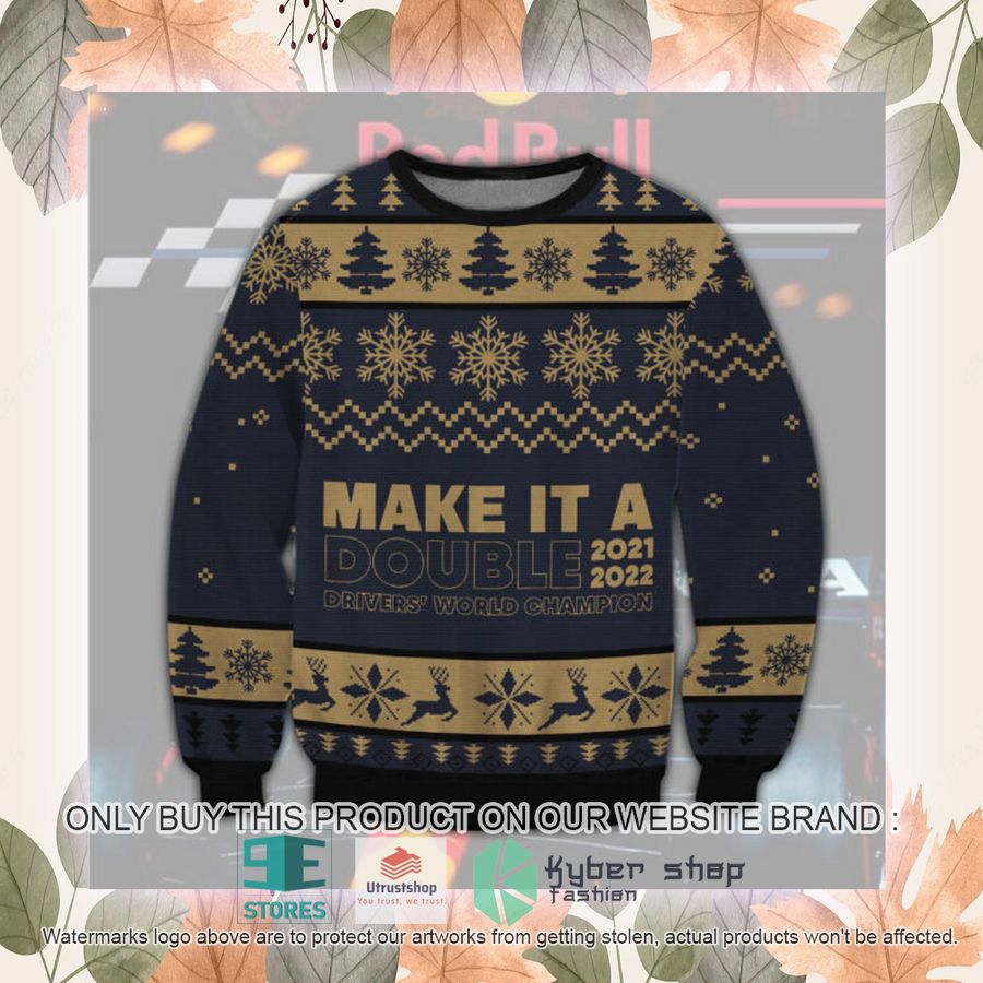 NEW Red Bull Racing Make It A Double Drivers' World Champion Ugly Christmas Sweater 2 red bull racing make it a double drivers world champion ugly christmas sweater 2 46942