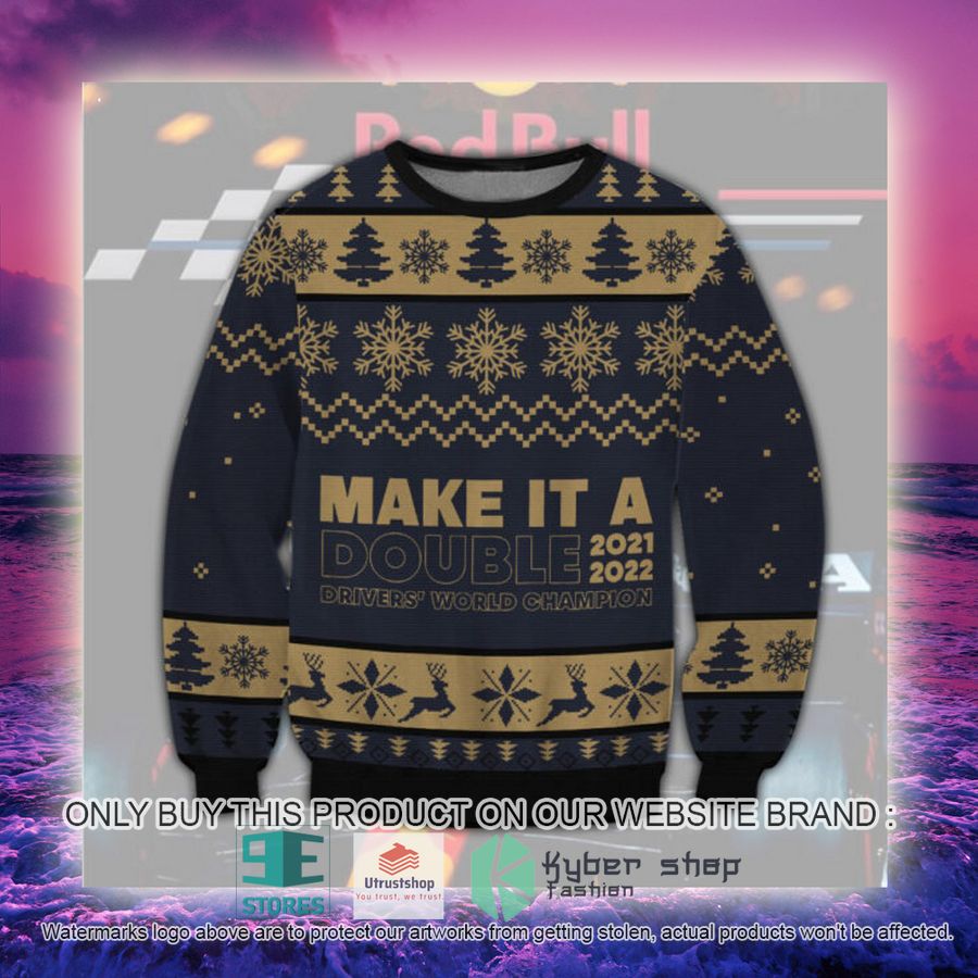 NEW Red Bull Racing Make It A Double Drivers' World Champion Ugly Christmas Sweater 3 red bull racing make it a double drivers world champion ugly christmas sweater 3 51405