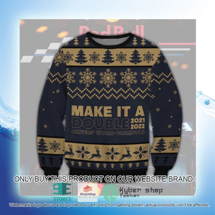 NEW Red Bull Racing Make It A Double Drivers' World Champion Ugly Christmas Sweater 4 red bull racing make it a double drivers world champion ugly christmas sweater 4 74471