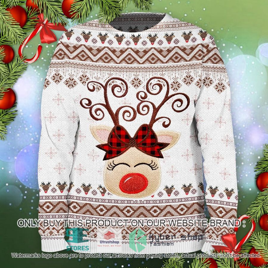 NEW Reindeer Plaid Bow Ugly Sweater 4 reindeer plaid bow ugly christmas sweater 1 86309