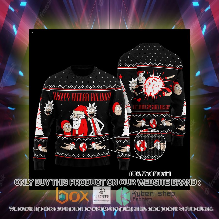 rick and morty happy human holiday wool sweater 2 28446