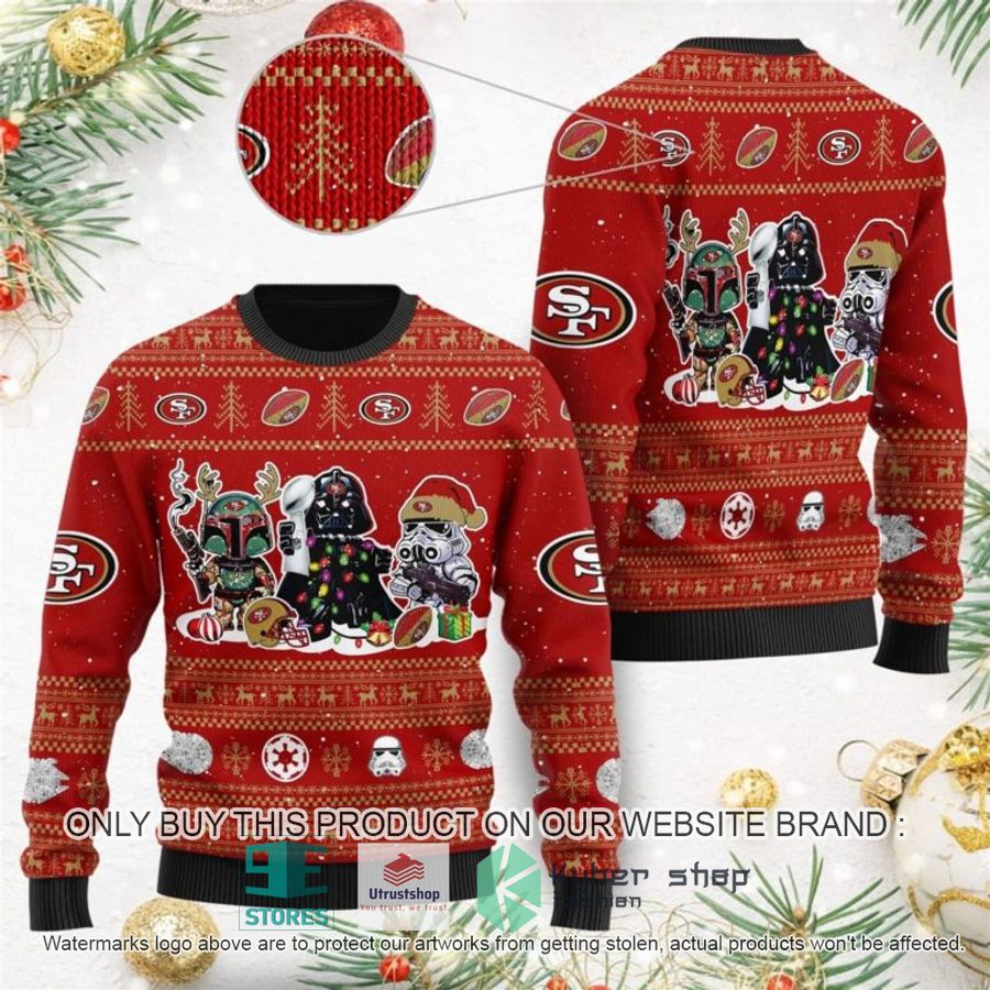san francisco 49ers darth vader boba fett stormtrooper ugly christmas sweater 1 33213