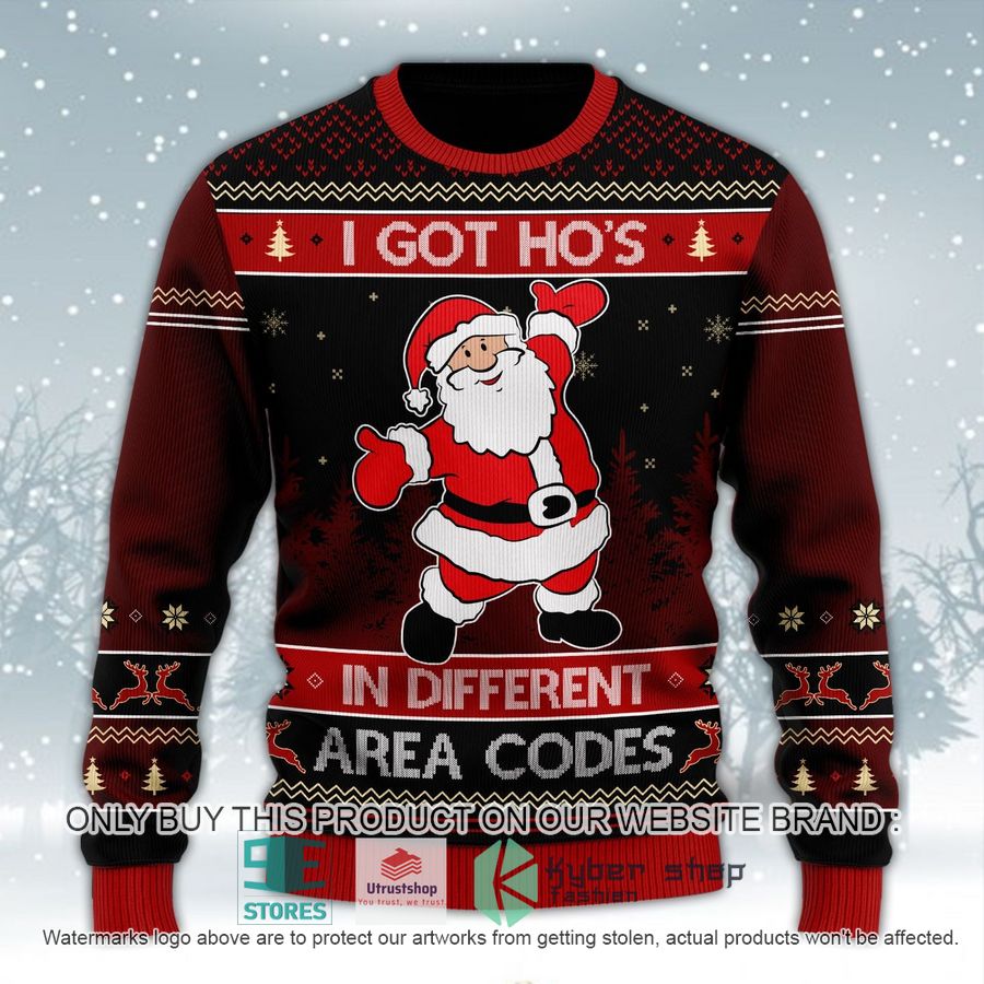 santa claus i got hos in different area codes ugly christmas sweater 1 35531
