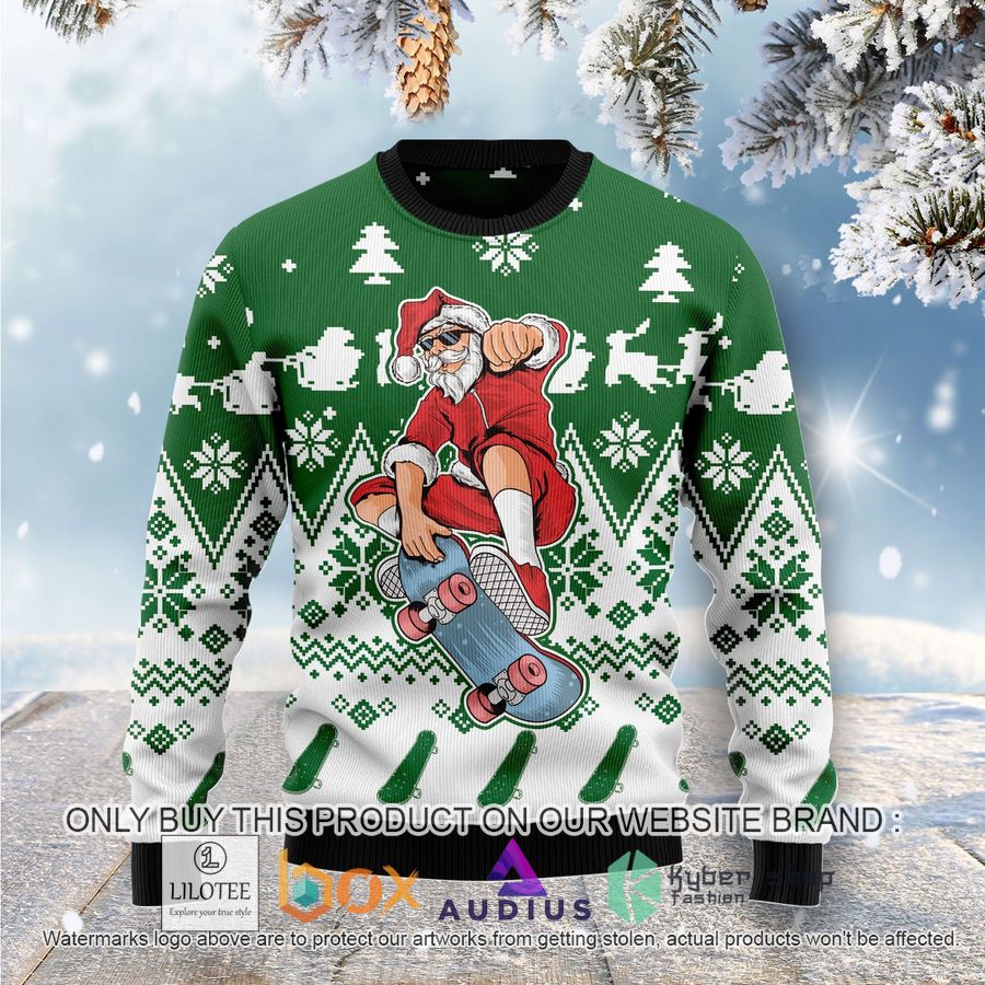 santa claus skateboarding ugly christmas sweater 1 42851