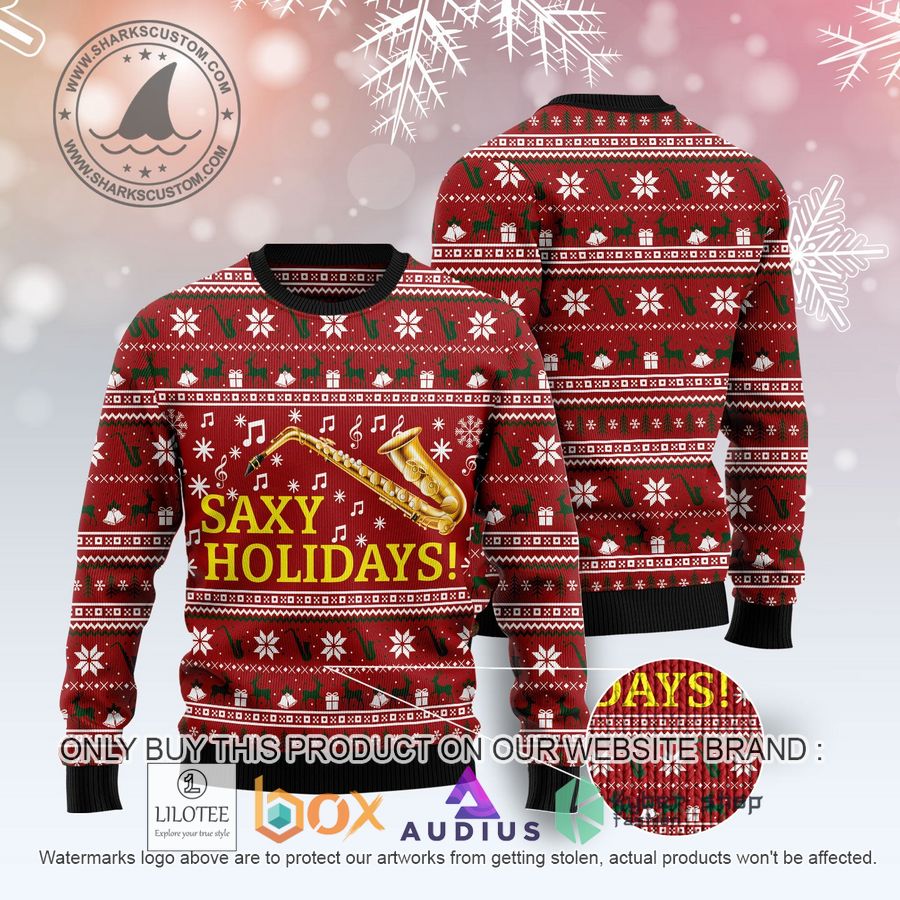 Saxy Holidays Saxophone Ugly Christmas Sweater 3 saxy holidays saxophone ugly christmas sweater 3 10474