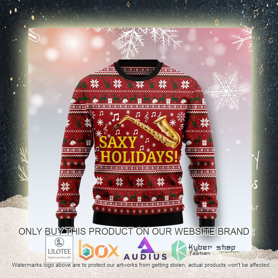 Saxy Holidays Saxophone Ugly Christmas Sweater 4 saxy holidays saxophone ugly christmas sweater 4 35668
