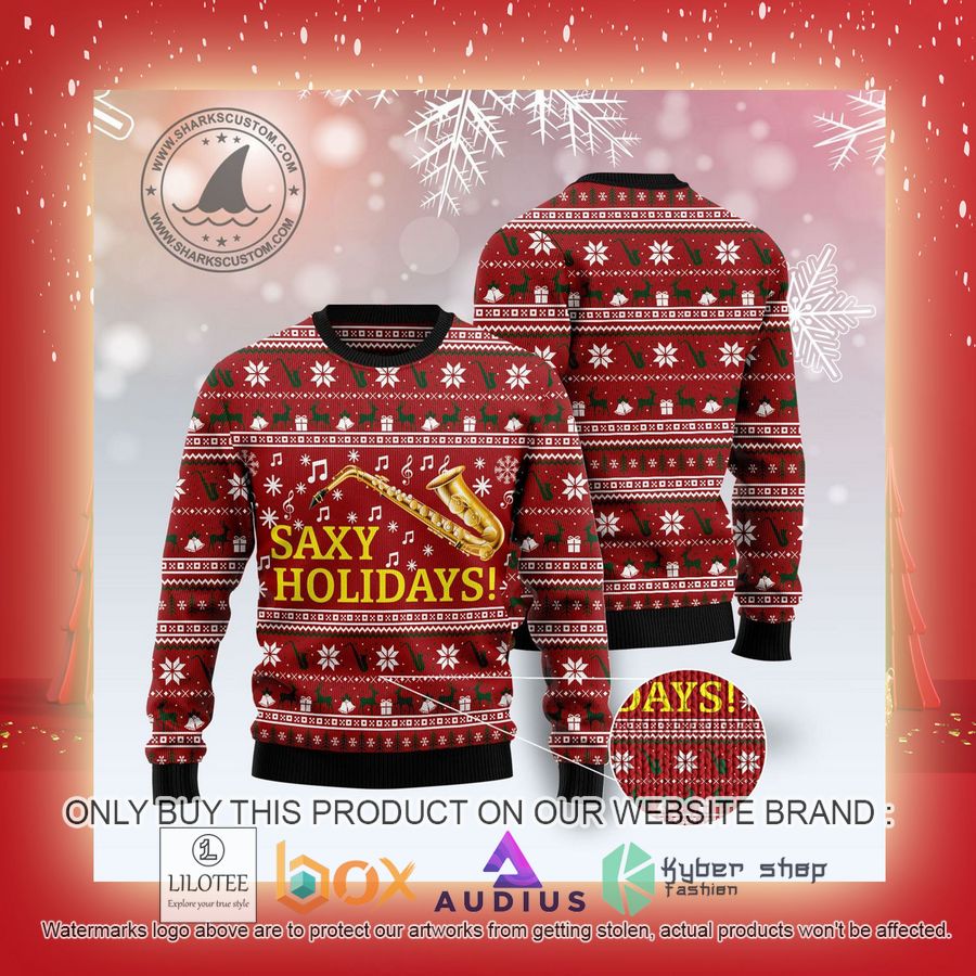 Saxy Holidays Saxophone Ugly Christmas Sweater 9 saxy holidays saxophone ugly christmas sweater 9 9733