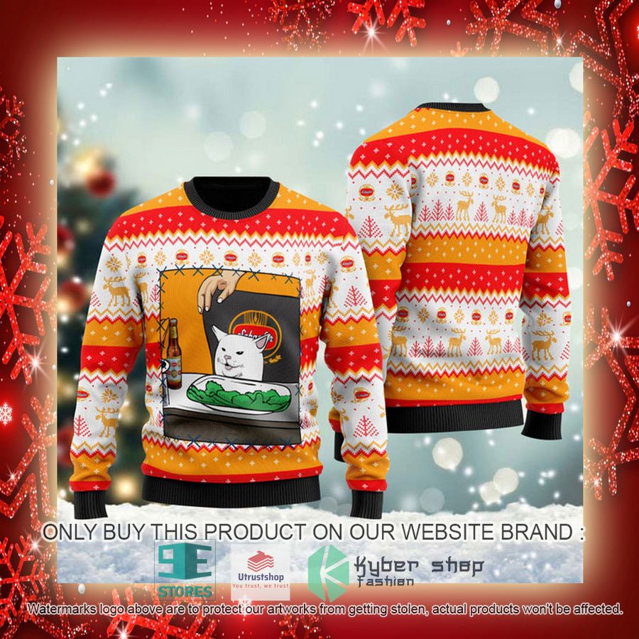 NEW Schaefer Beer Cat Meme Christmas Ugly Sweater 3 schaefer beer cat meme ugly christmas sweater 3 60499