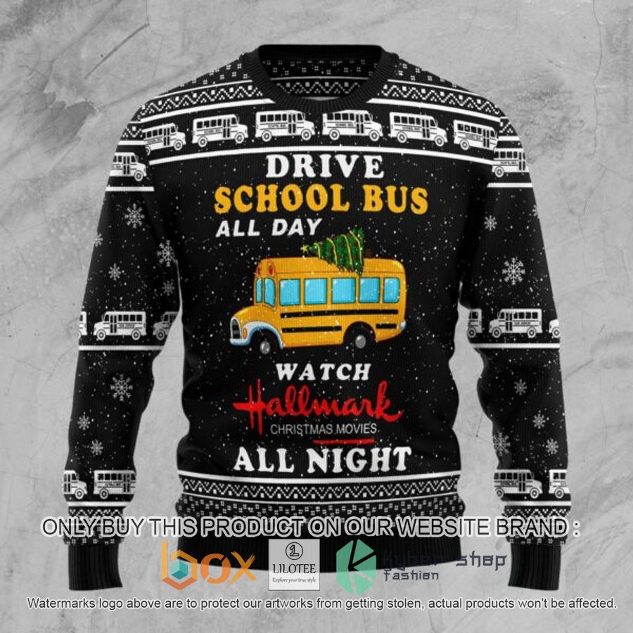 school bus all day ugly christmas sweatshirt 1 64329