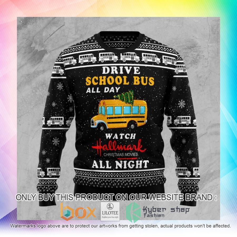 school bus all day ugly christmas sweatshirt 2 37189