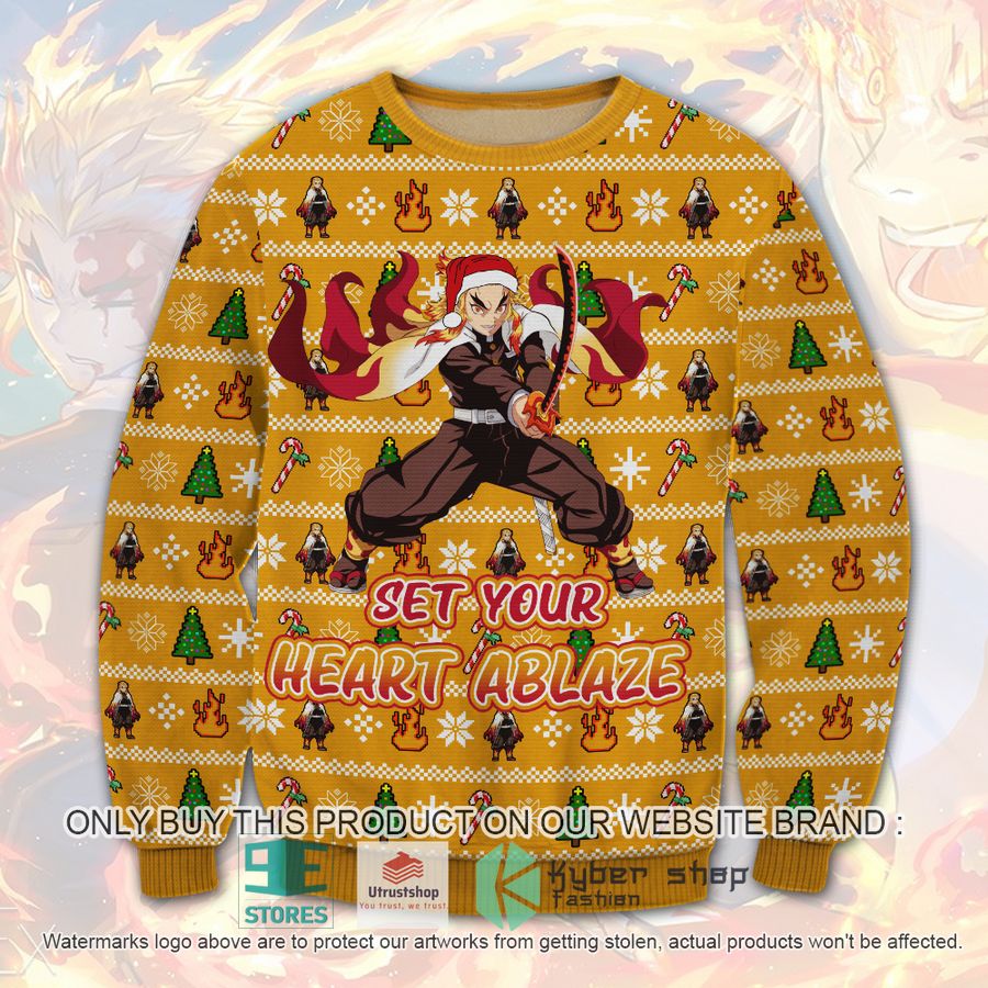 set your heart ablaze rengoku demon slayer christmas sweater 1 28067
